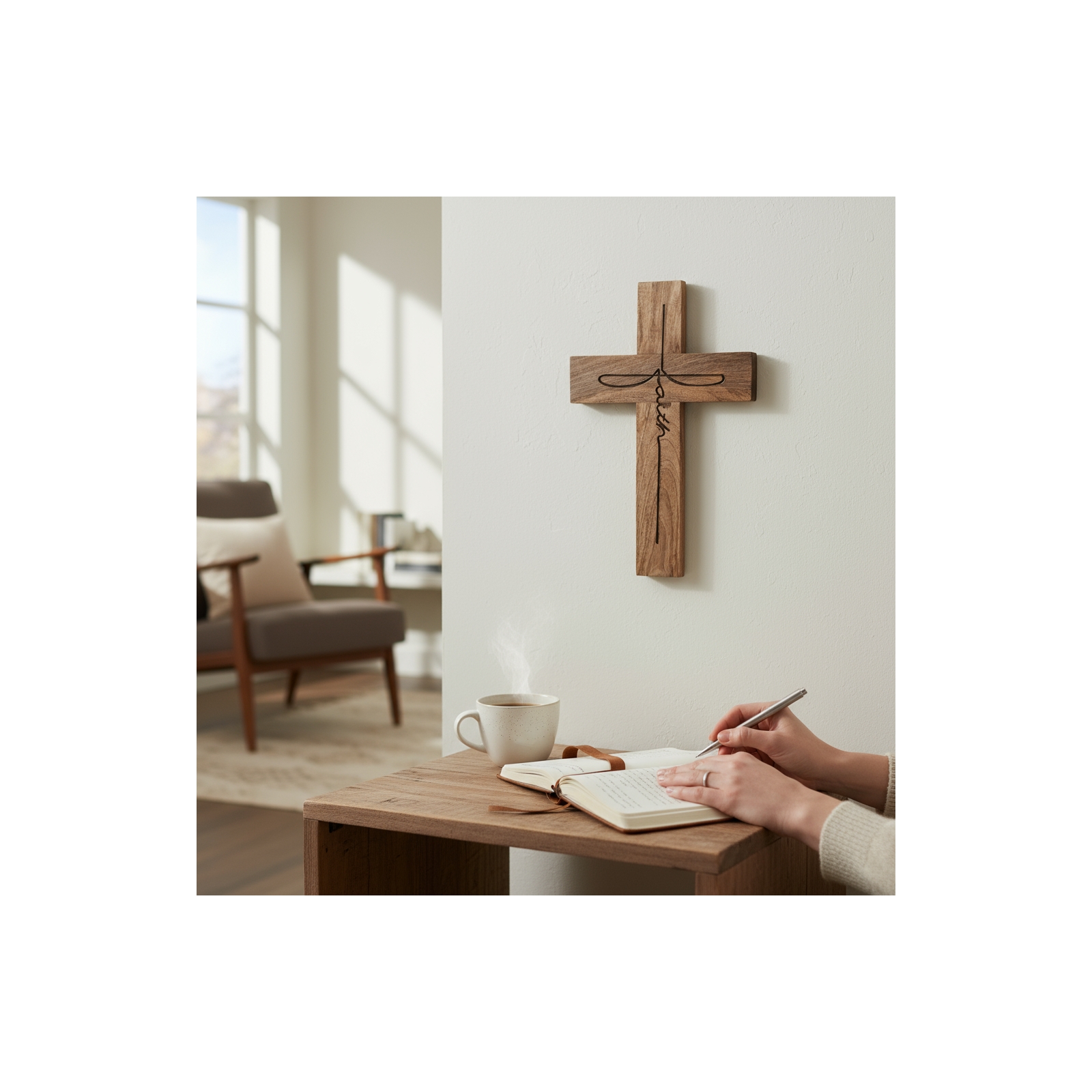Faith Wall Cross  - Burnt Natural 