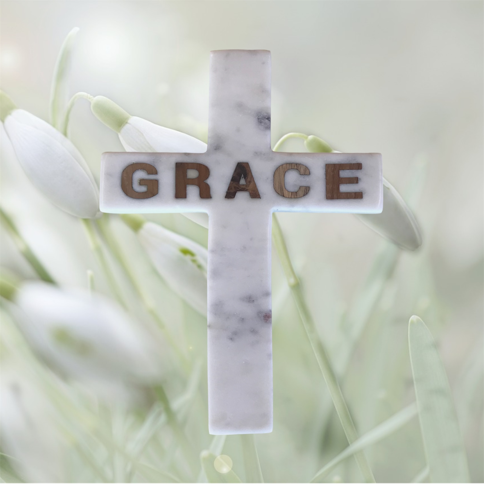 GRACE Inlay Marble Cross -White