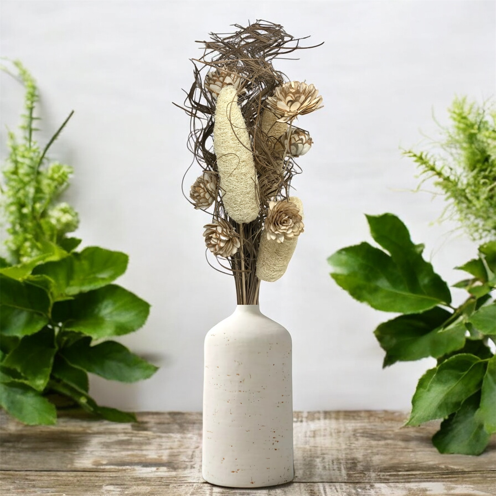 CURLY TING BLEACHED LUFFA & NATURAL FLOWERS BOUQUE