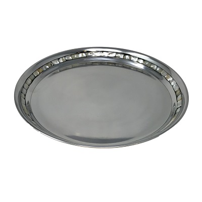 Mother Of Pearl Round Tray - Aluminum 