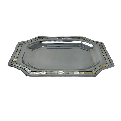 Mother Of Pearl Emerald Cut Serving Tray - Aluminu