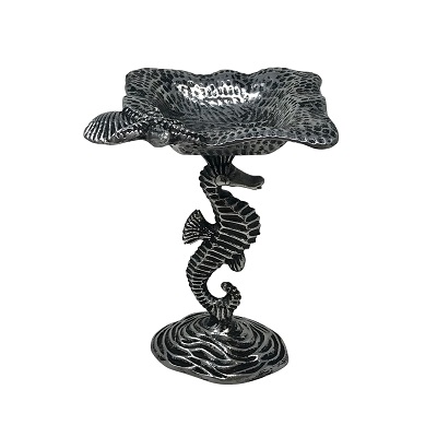 Small Seahorse Pedestal Dish - Aluminum 